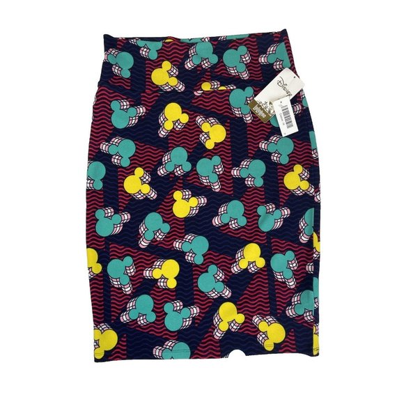 NWT Lularoe Cassie Minnie Mouse Teal Yellow Blue Stretch Pencil Skirt Medium - Picture 1 of 5